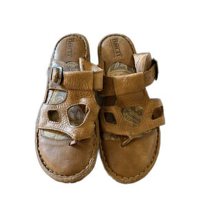 Vintage Born Sandals Tan Leather Heavy Chunky Sz 8 Gorgeous